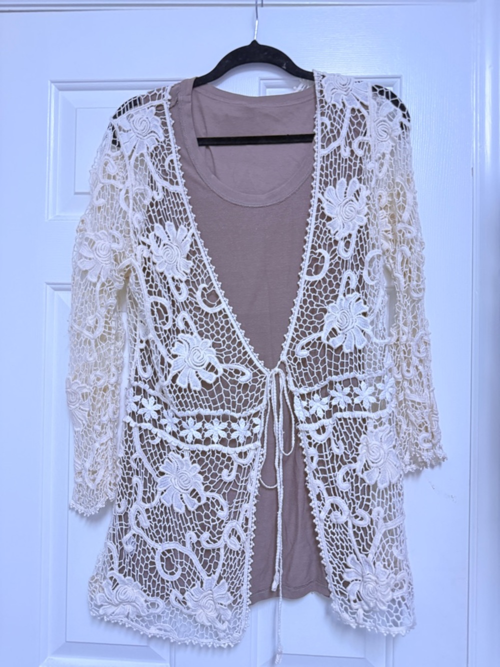 Crochet Lace Open Cardigan - Ivory